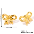 Polished gold bow-shaped stainless steel earrings measuring 3cm by 2.3cm - Mirror Large Bowknot (E01693-12)