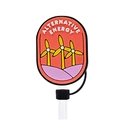 Reusable silicone straw topper featuring a red oval alternative energy turbine design - Alternative Energy