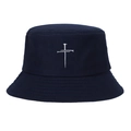 Bob en coton bleu foncé avec broderie de croix blanche et détails de bord piqué - Bleu Marine