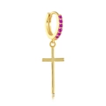 Eleganti orecchini a cerchio in argento S925 dorato con cristalli viola e croce - Croce / Oro