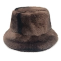 Sombrero de pescador de piel sintética marrón de felpa para invierno y suave - M(56-58cm) / café