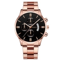 Men's rose gold stainless steel chronograph watch with black dial and calendar display - Black Dial Rose Gold Band (Fork Lug Version)