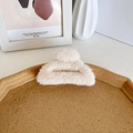 Pince à cheveux demi-lune en peluche blanc crème en fausse fourrure douce pour l'hiver - Abricot