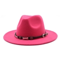 Detail of magenta fedora with black leather band and silver star metal accents - Rose Red