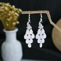 Silver peacock drop earrings with white teardrop petals on a natural branch - Silver Multi-Layer Pendant Peacock