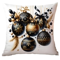 Detailed view of luxury Christmas pillowcase with gold ornaments and black ribbons - Black Gold Ribbon Hanging Balls