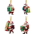 Set di 4 decorazioni natalizie in acrilico con Babbo Natale stile 3D e cordini dorati - Set combinazione Babbo Natale assortito (4个一组)