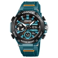 Orologio sportivo a doppio display verde scuro con dettagli arancioni e cinturino in resina - Verde Ciano