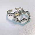 Unregelmäßige Mondstein Wellenringe in Silberoptik mit verstellbarem offenem Design - J023 Mondstein + Wellenring [2-teiliges Set]