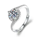 Classic silver S925 sterling silver moissanite ring with four-prong setting and side stones - Twisted pavé 1ct / Adjustable Open