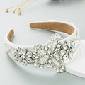 Detail of luxury baroque headband with handcrafted white crystals and floral beadwork - White