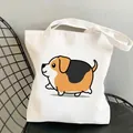 White canvas tote bag featuring cute cartoon beagle dog illustration for daily use - C16 Cartoon Beagle Full Body