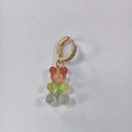 Golden huggie hoop earrings with gradient gummy bear charms and sparkling zircon stones - Rainbow