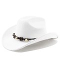 Detailed view of white felt cowboy hat featuring a tribal wooden bead hatband trim - M(56-58cm) / Pure White