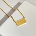 Halskette mit goldenem quadratischem Anhänger, Nummer 666 Gravur, 18K vergoldet - 666