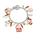 Pulsera navideña con colgantes de Papá Noel y renos en una cadena plateada - Papá Noel/Muñeco/Copo/Bolsa de Regalo/Guantes / Plateado