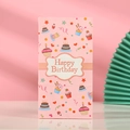 Pink paper party gift bag with cupcakes and Happy Birthday greeting text print - 803-1 Pink Cake