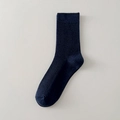 Classic dark blue crew sock featuring a vertical ribbed knit texture and cotton blend fabric - One Size / Navy Blue