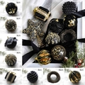 Black and gold Christmas ornament set featuring star topper and textured balls with JOY motif - Black Gold Series Combination Set