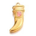 Golden horn pendant with pink semi-precious stone inlay in polished stainless steel - Pink