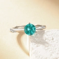 Elegant silver ring with a round blue-green gemstone on a decorative white stone - Platinum Gold [one Carat] Ljz-261 / Adjustable Open