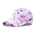Close-up of the star sky tie-dye gradient cotton baseball cap showing vibrant colors - Adjustable / Purple Pink Yellow Blue Tie-Dye (09)