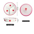 Assiette 3 compartiments en céramique 8 pouces motif fraise avec couvercle - Bol 3 compartiments 8 pouces - Fraise avec couvercle