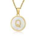 18K gold plated necklace featuring a round white shell pendant with letter Q and cross chain - White Mother of Pearl Letter Q