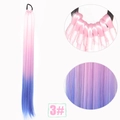 Détail d'extension de queue de cheval de 70 cm avec dégradé rose à bleu et élastique - 3# (70cm/100g) / Dégradé Rose Clair Bleu