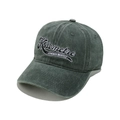 Close-up of white 3D Kilometre embroidery on a dark gray washed cotton baseball cap - M (56-58cm) / Green