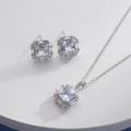 Silver necklace and earring set with square halo-set zircons on white platform - Silver Square Clear (HQ0001(17))