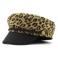 Cappello da strillone leopardato con visiera nera e bottoni dorati su sfondo bianco - M (56-58cm) / Cachi