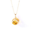 Natural yellow raw crystal pendant necklace with a golden metallic finish and chain - Gold Edge Yellow Cube 20mm - Pendant Only
