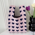 Borsa tote in maglia rosa con cuori blu scuro per i regali del Festival della Luna - Sfondo Rosa Cuore