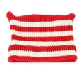 Cute red and white striped knit beanie with cat ears for women in a winter casual style - One Size / Red & White