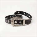 Cintura da donna nera con paillettes, fibbia con strass argentati e occhielli punk - Nero