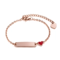 Rose gold stainless steel bracelet with blank bar, red heart charm and extender - 12+5cm Adjustable / Rose Gold