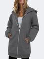 Detail of dark grey longline hoodie featuring front zipper and cozy hood texture - S / Dark Gray
