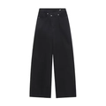 Women's black high waist wide leg jeans featuring a unique crossover button waist design - XS / Bottoms / Black