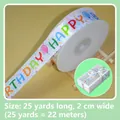 White birthday ribbon with colorful balloon print, 2cm wide and 25 yards long - Happy Birthday Classic / 2CM*25 Yards