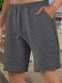 Men's dark gray retro leisure shorts with drawstring waist and textured fabric - Dark Gray