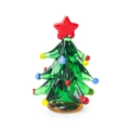 Miniature green glass Christmas tree figurine with colorful baubles and a red star - Green Christmas Tree (Red Star Top)