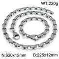 Silver vintage totem engraved square chain necklace and bracelet jewelry set for men - Greek Key Totem Set (KS193050-KJX)