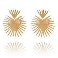 Elegant gold radial sunburst fan earrings with textured metallic finish on white background - Radiating Sunburst Stud Earrings / Gold