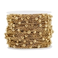 Cadena de cuentas de 4mm en acero inoxidable dorado de 18k en carrete para joyería DIY - Cadena 2mm / Cuenta 4mm / Dorado-1 Metro