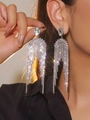 Elegant silver long tassel rhinestone drop earrings with brilliant sparkling crystals - Silver Long Tassel Rhinestone Earrings