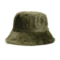 Plush army green faux rabbit fur bucket hat with thick warm material for winter - Dark Green