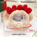 L size beige fleece pet Christmas hat with red plush balls for dogs and cats - Brown Reindeer Hat with Red Balls / L (Fits 4-7.5kg Pets)