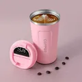 Pink matte stainless steel coffee mug with smart LED temperature display lid - Smart Display - Pink