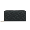 Chic black PU leather wallet for women with elegant woven embossed texture in long style - Black